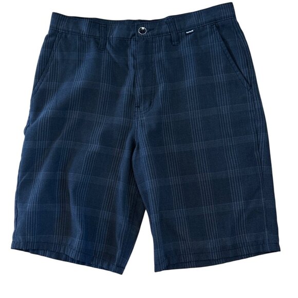Hurley Mens Shorts Navy Plaid Size 31 Polyester & Rayon Blend Chino - Picture 1 of 7